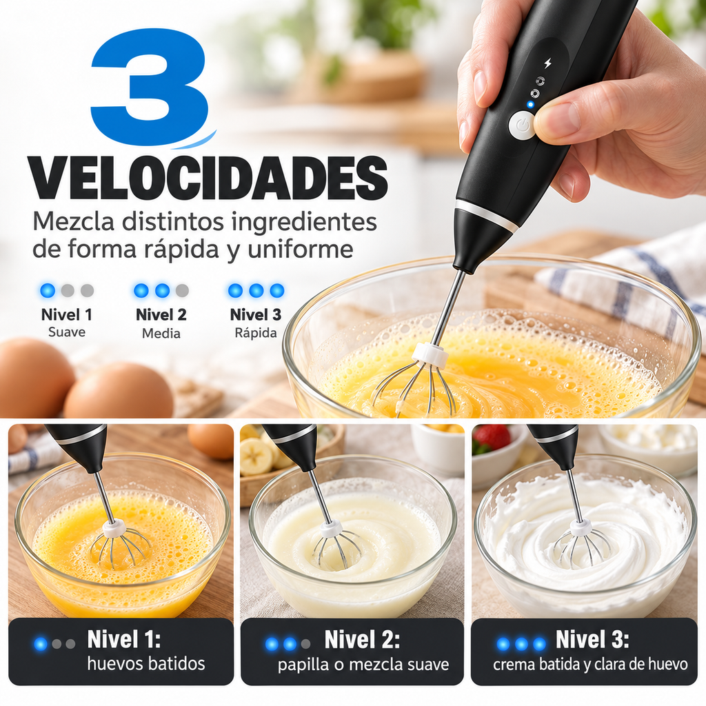 Tres velocidades del espumador de leche negro