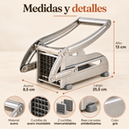 Medidas del cortador manual de papas: largo 25,5 cm, ancho 8,5 cm y alto 13 cm