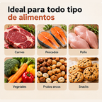 Aplicaciones de la selladora al vacío: carnes, pescados, pollo, vegetales, frutos secos y snacks, con diseño original