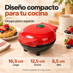 Mini waflera roja y negra cerrada con dimensiones aproximadas 16,5 × 12,5 × 8,5 cm